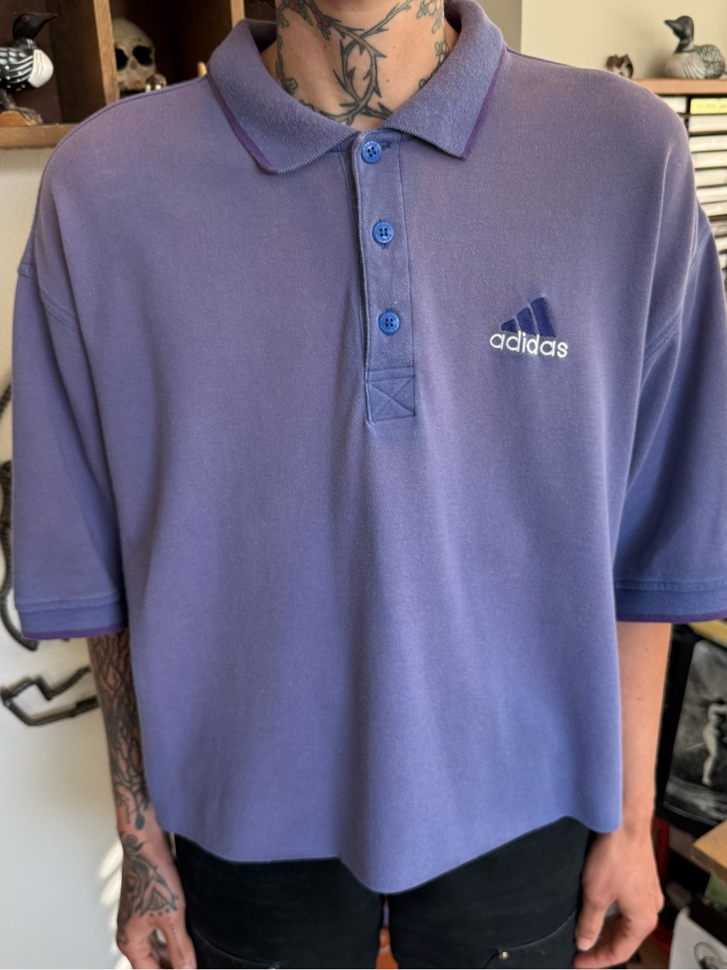 Sold Vintage 90s Adidas Cropped Faded Purple S/S Polo ~ Size Xl